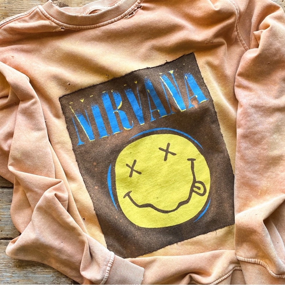 Nirvana Torn Up Destroyed Bleached Out Vintage Wash Grunge Reworked Sweatshirt